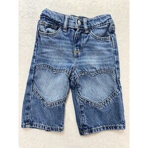 Baby Gap Girls 6-12 Months Knee Heart Patches Wide Leg Denim Jeans Adjustable